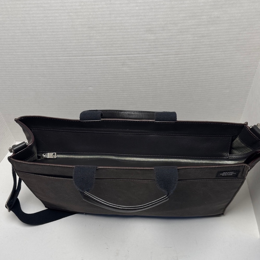 JACK SPADE Waxwear Brown Canvas Black Leather Slim Briefcase Shoulder Strap EUC - Picture 8 of 16